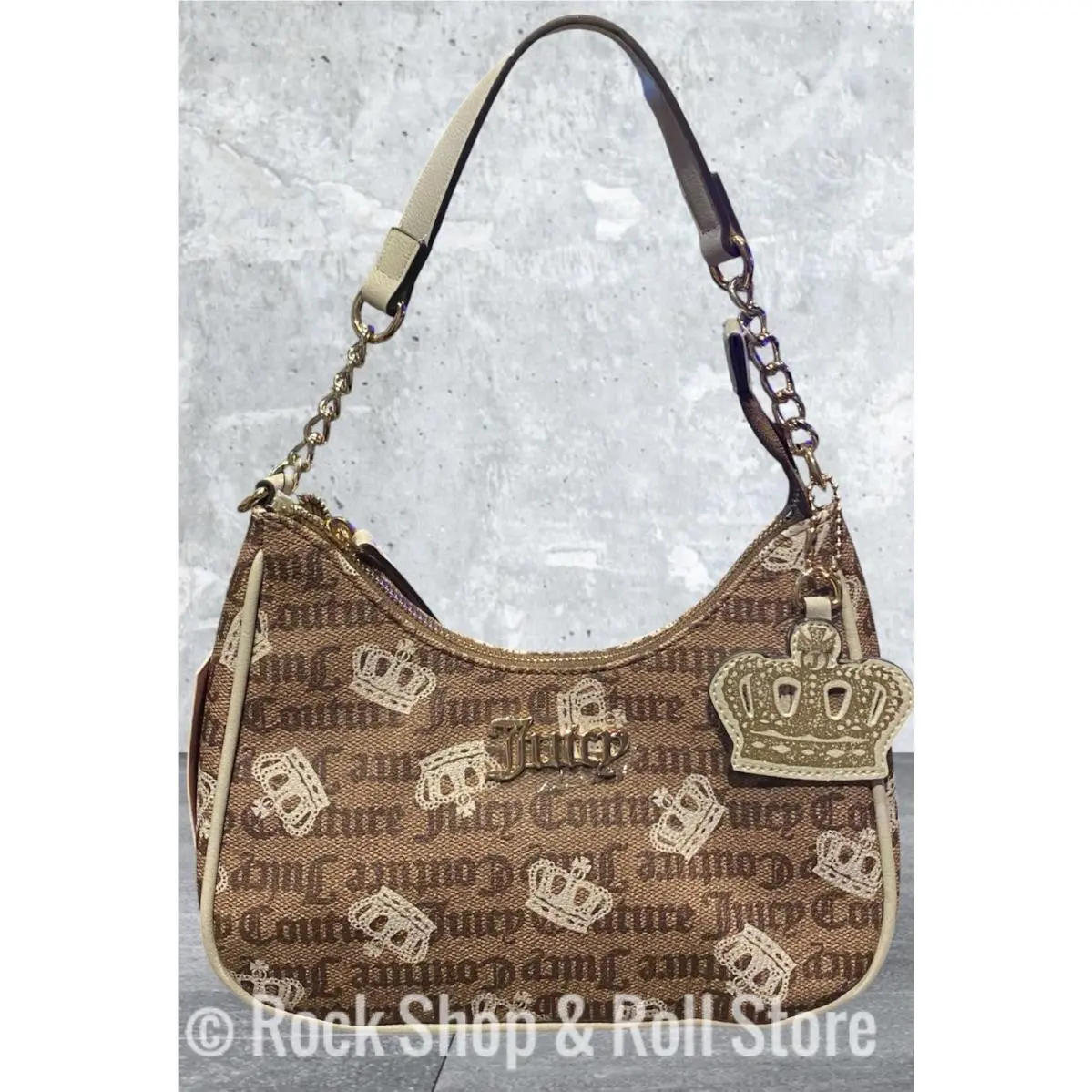 Simply Sweet Taupe Dark Brown W/beige Crowns Crescent Shoulder Bag by Juicy Couture