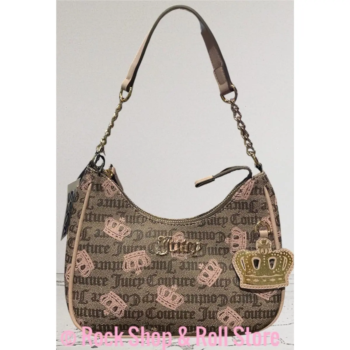 Simply Sweet Taupe Dark Brown W/pink Crowns Crescent Shoulder Bag by Juicy Couture