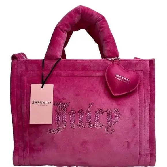 Free Love Big Spender Hot Pink Fuzzy Mini Tote by Juicy Couture
