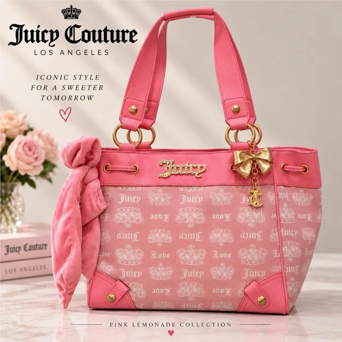 Vintage Couture Tote Pink Lemonade Bow Charm Exclusive by Juicy Couture