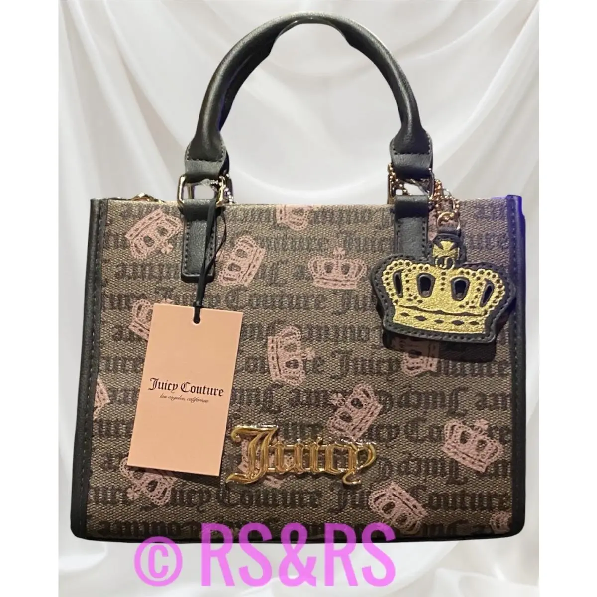 Pink Crowns I Heart Juicy Mini Tote Taupe Brown Crown Charm by Juicy Couture