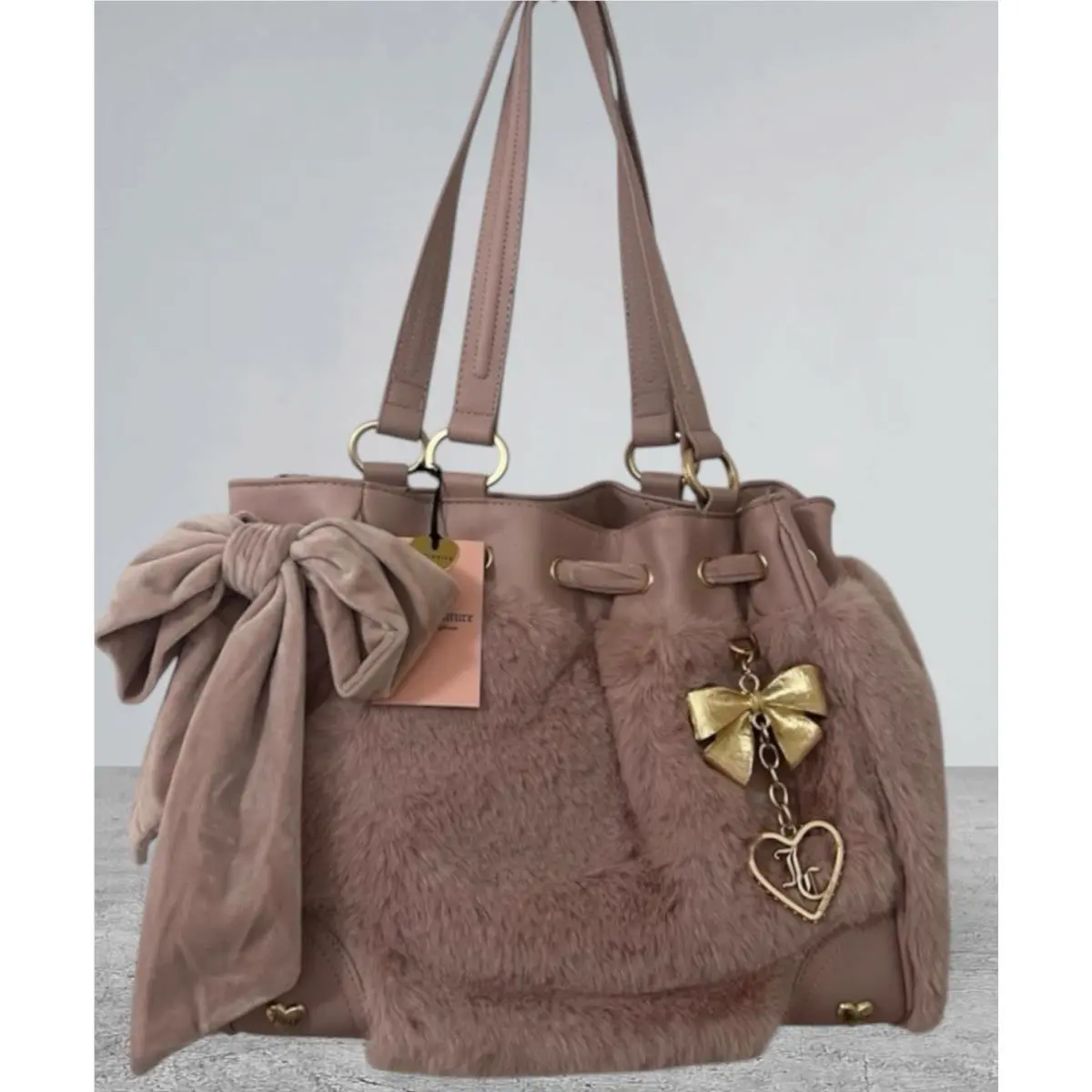 Soul Sister Pink Fur Daydreamer Tote Bag Gold Bow Charm by Juicy Couture