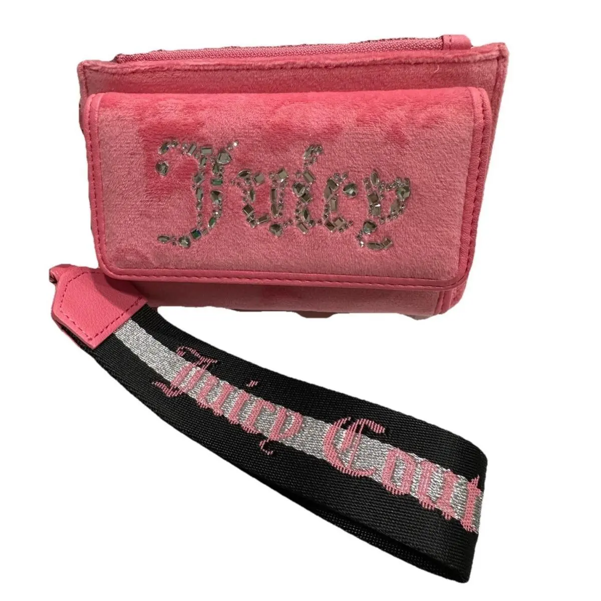 All That Glitter Pink Wristlet Wallet Exclusive Thick Black Strap by Juicy Couture