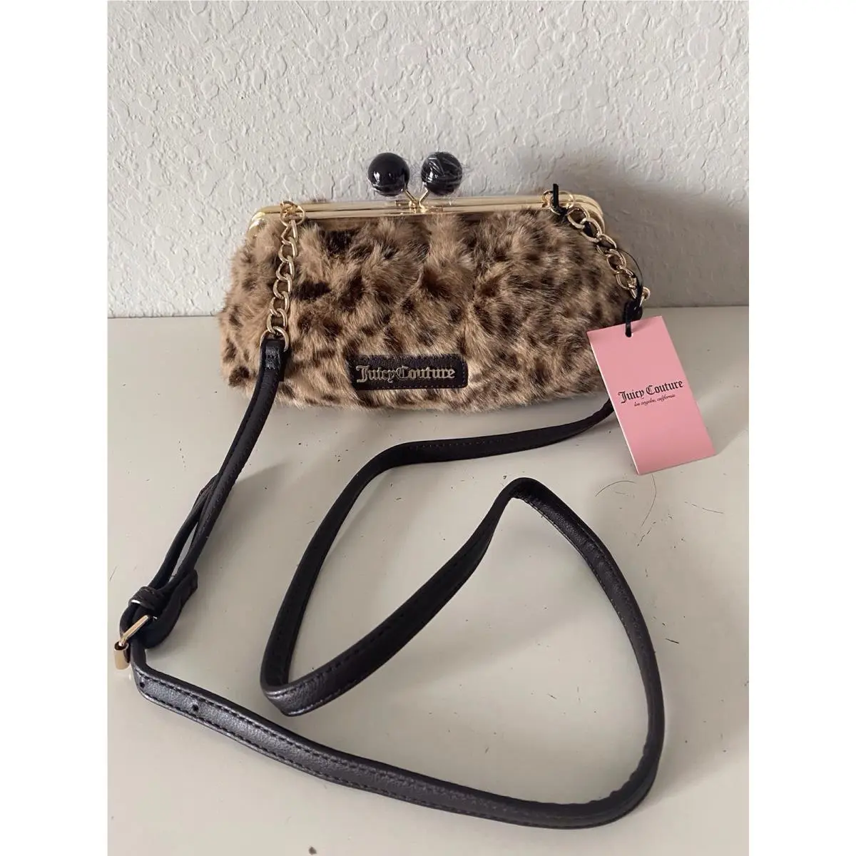 Keep It Classy Frame Crossbody Bag Purse Kisslock Natural Leopard by Juicy Couture
