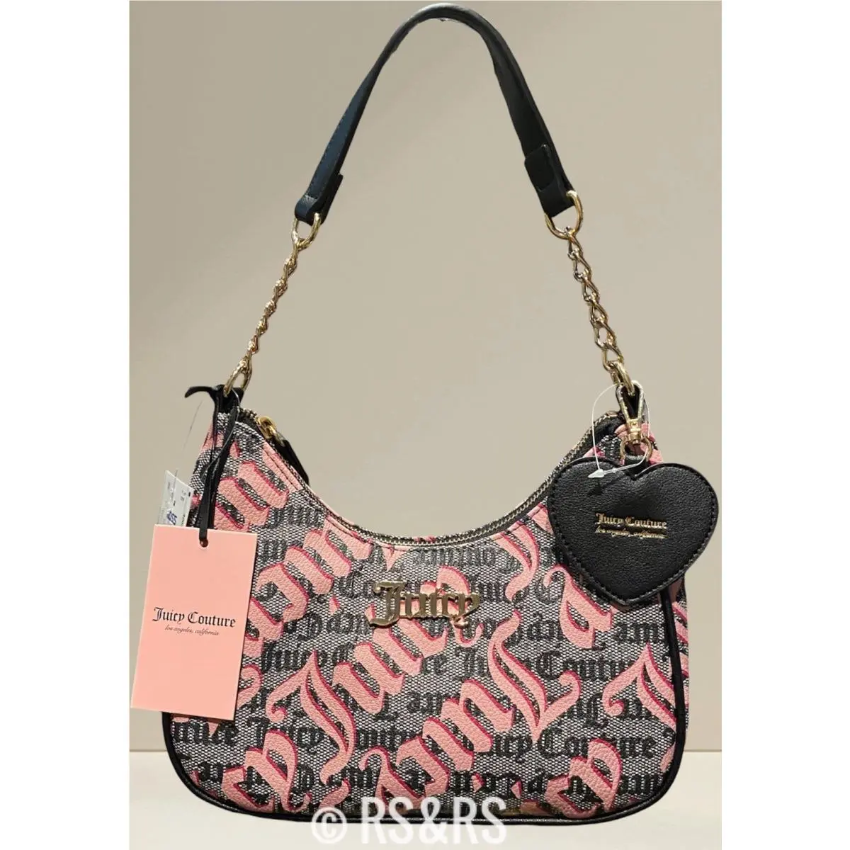 Simply Sweet Coho Shoulder Bag Black Beige W/pink Logos Y2K by Juicy Couture
