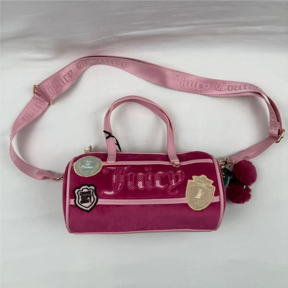 Study In Style Barrel Bag Raspberry Tart Velour Crossbody Pink by Juicy Couture