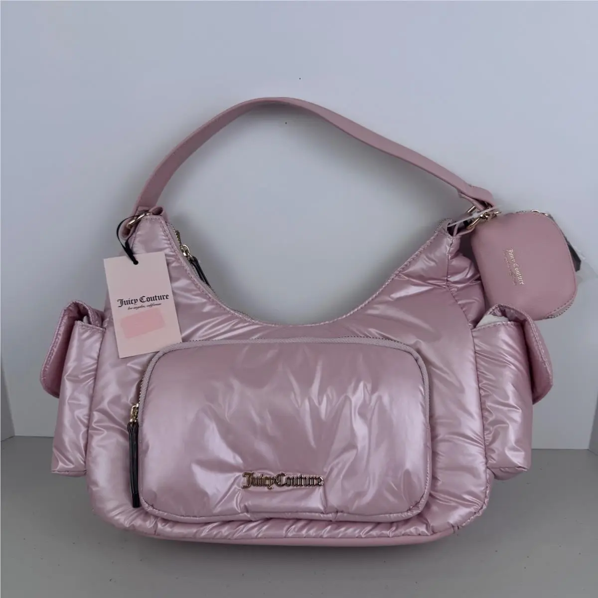 Puffer Shoulder Bag Pink Quilted Y2K Hobo Handbag Coin Pouch by Juicy Couture