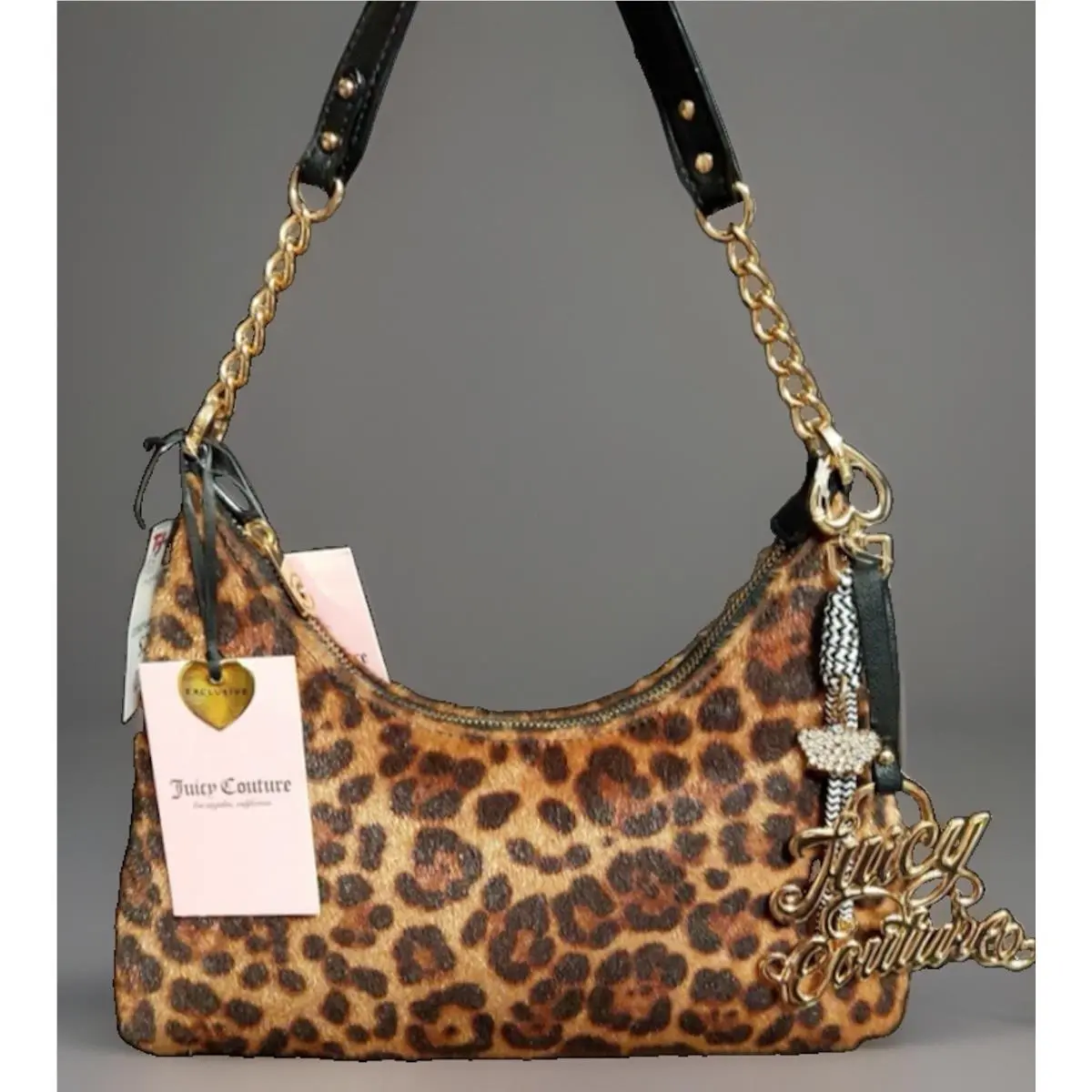 Top Player Leopard Print Fur Shoulder Bag JC Logo Charm by Juicy Couture