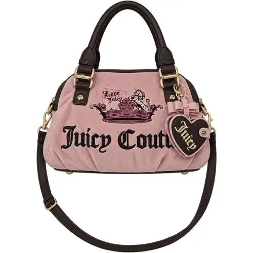 Black Pink Crown Logo Satchel Crossbody Bag Handbag by Juicy Couture