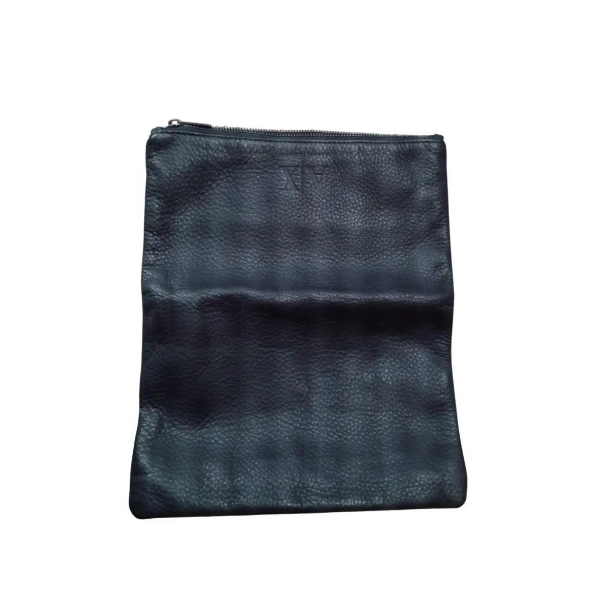 Clutch Womens Large Black Leather Foldover Zip Pouch Bag by Armani Exchange