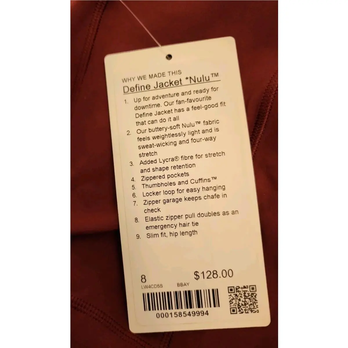 Lululemon clothing - Lululemon Define jacket Nulu - Define jacket Nulu - W4CD5S - burgundy bay (UPC: 000158549994) 9