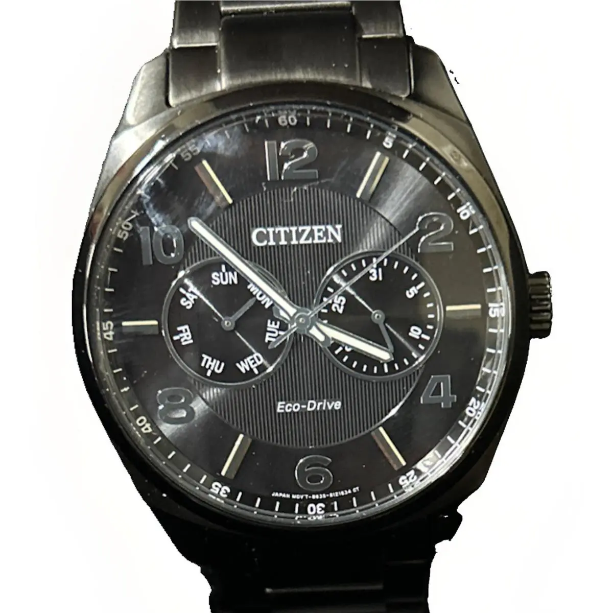 Citizen Eco-drive AO9028-58E Men’s Black Stainless Steel Day Date Watch 43mm