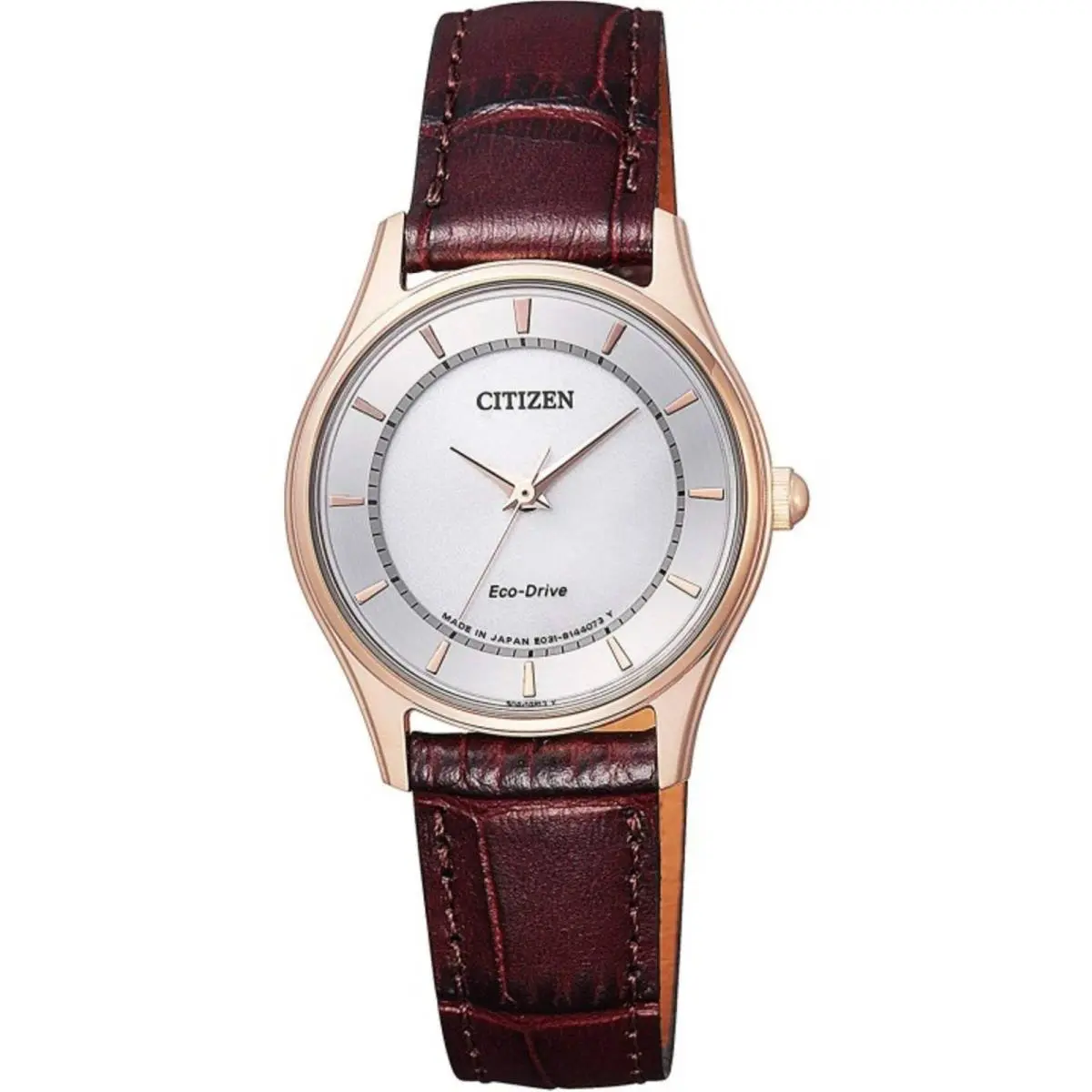 Citizen EM0402-05A Women`s Eco-drive Watch Gold-tone Silver Dial Leather Strap
