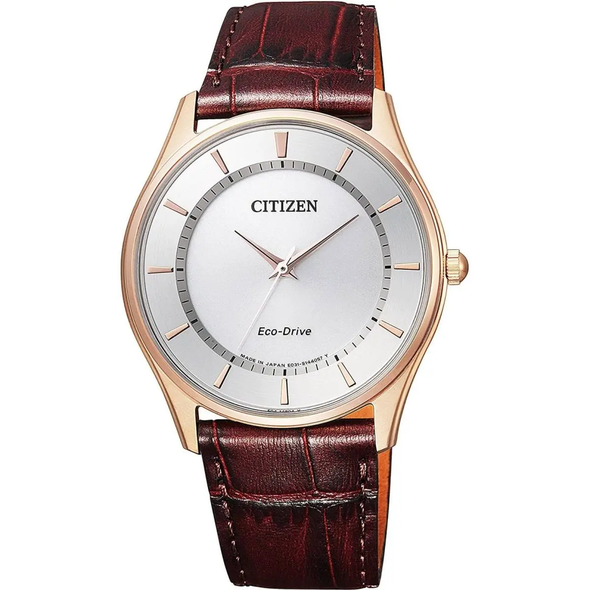 Citizen Eco-drive BJ6482-04A Men`s Watch Gold Silver Dial Brown Leather Strap