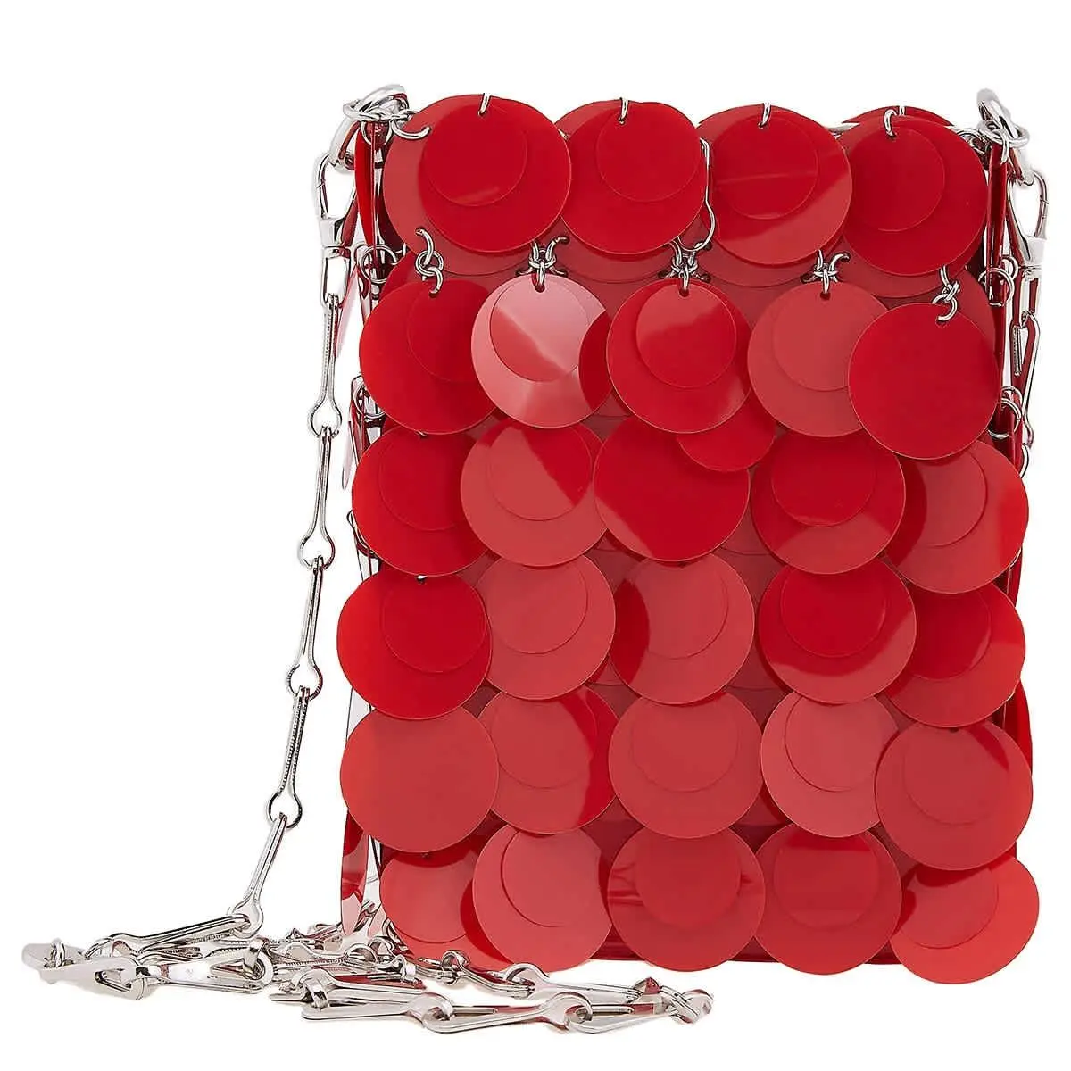 Red Mini Sparkle Discs Shoulder Bag 23PSS0094PLX108 by Paco Rabanne