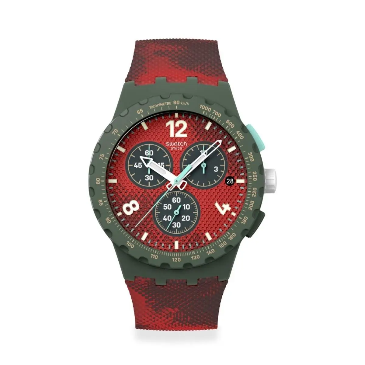 Chrono 42 Unisex Casual Watch Polymer Red Quartz Water Resistant by Swatch