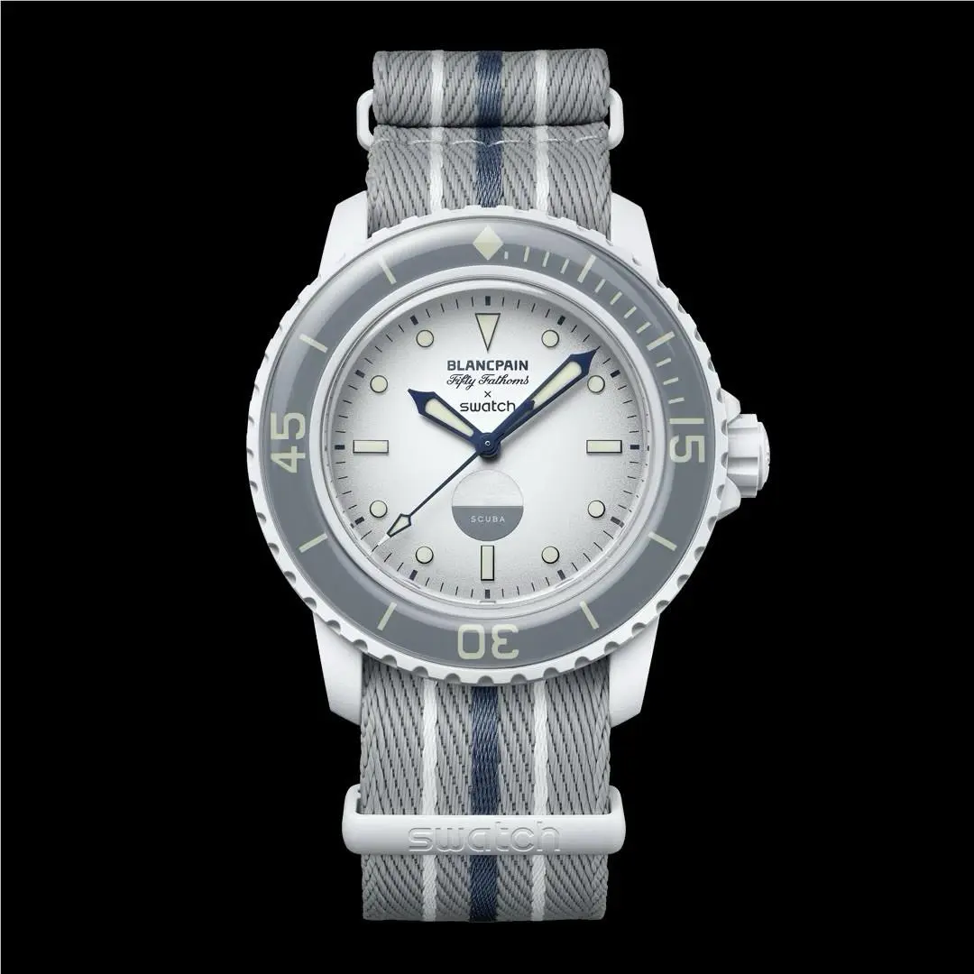 Blancpain x  Fifty Fathoms Antarctic Ocean White Dial Watch SO35S100 by Swatch