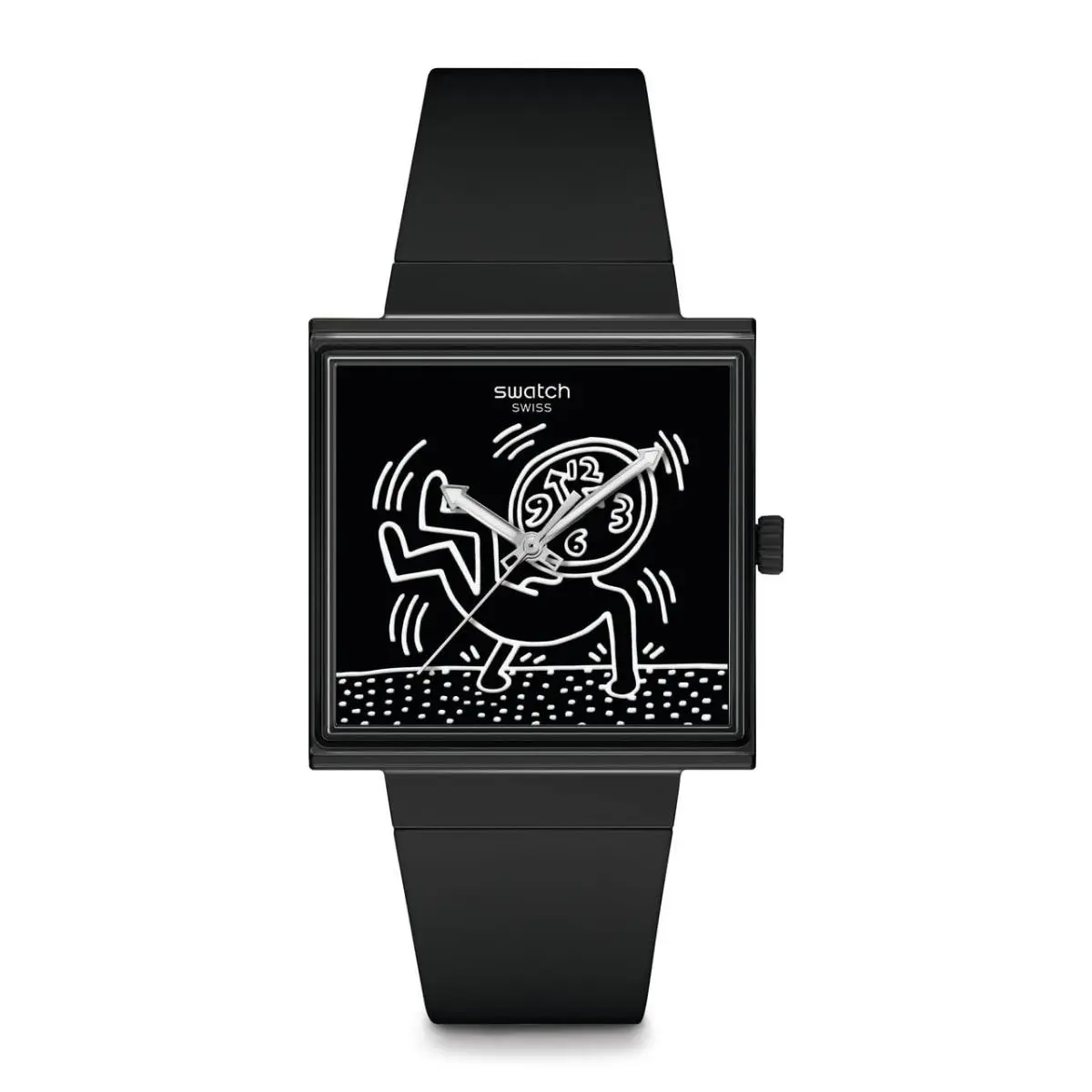 Square Bioceramic Unisex Watch Casual Black Quartz by Swatch