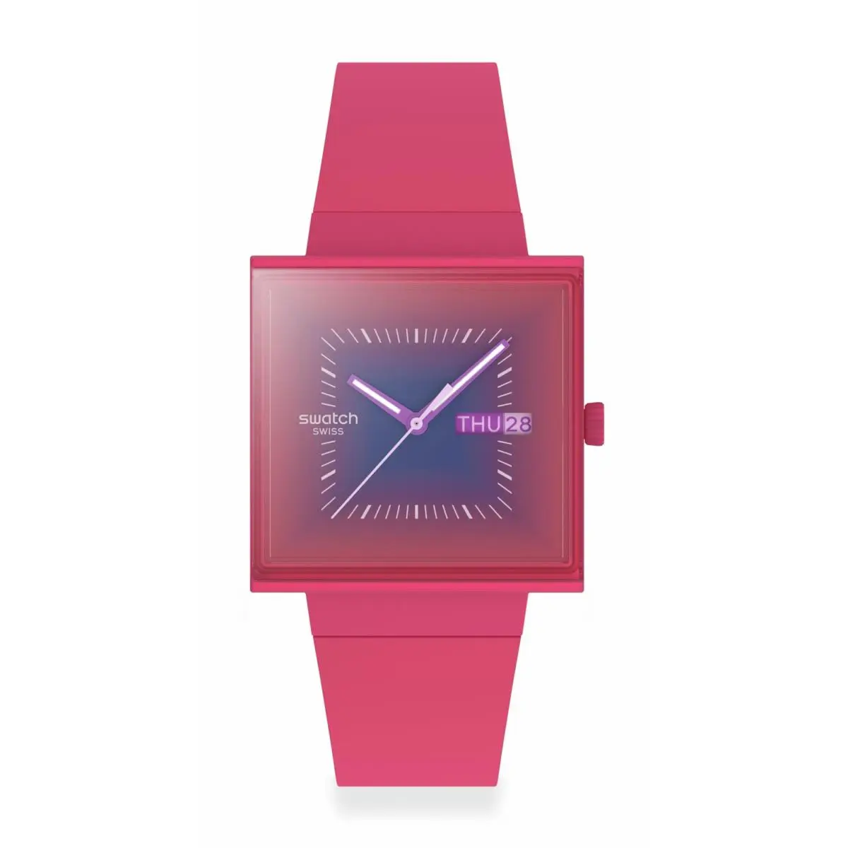 Square Bioceramic Unisex Watch Casual Pink Quartz by Swatch