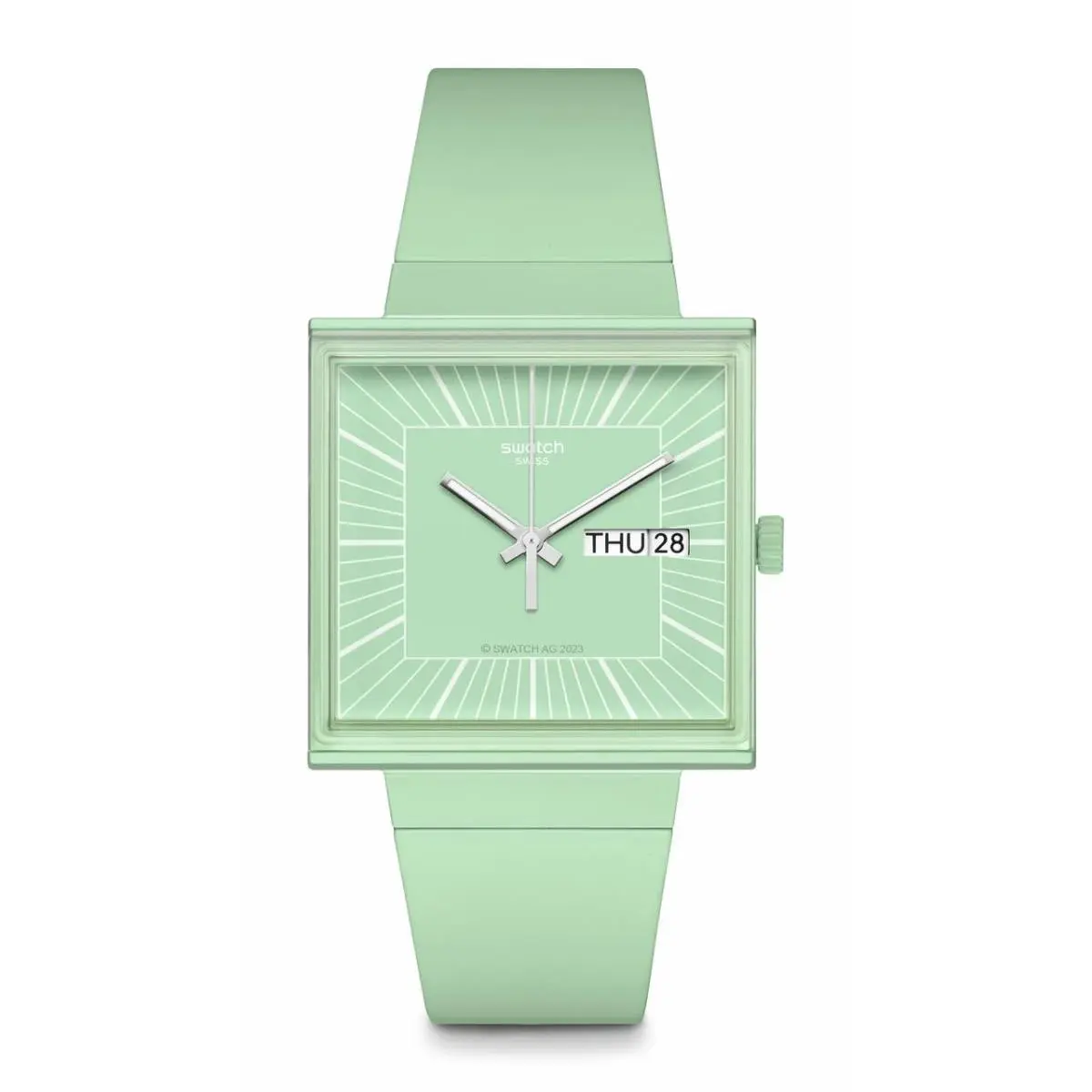 Square Bioceramic Unisex Watch Casual Green Quartz by Swatch