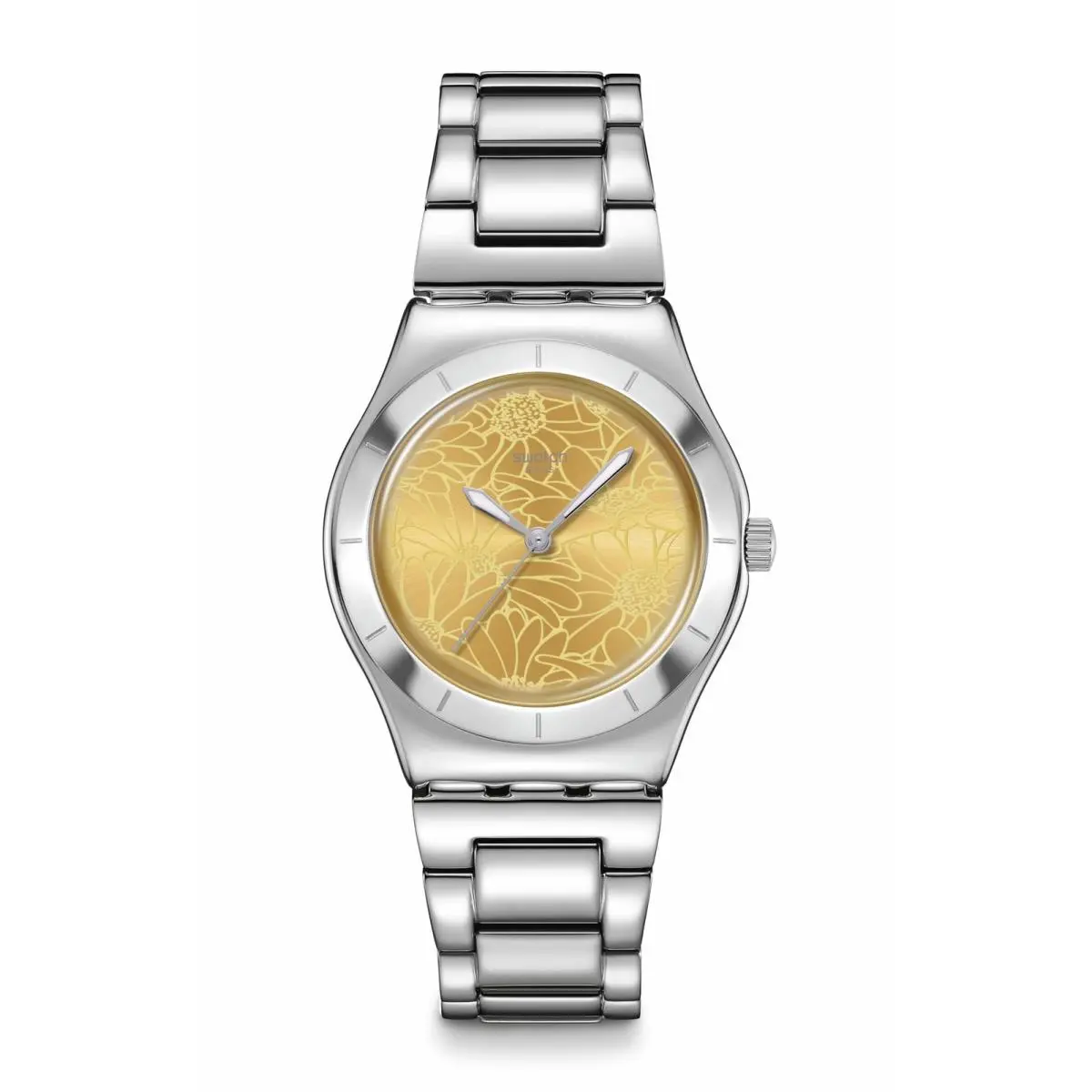 I Medium Unisex Watch Dress Stainless Steel Yellow Quartz Petal Swirl by Swatch