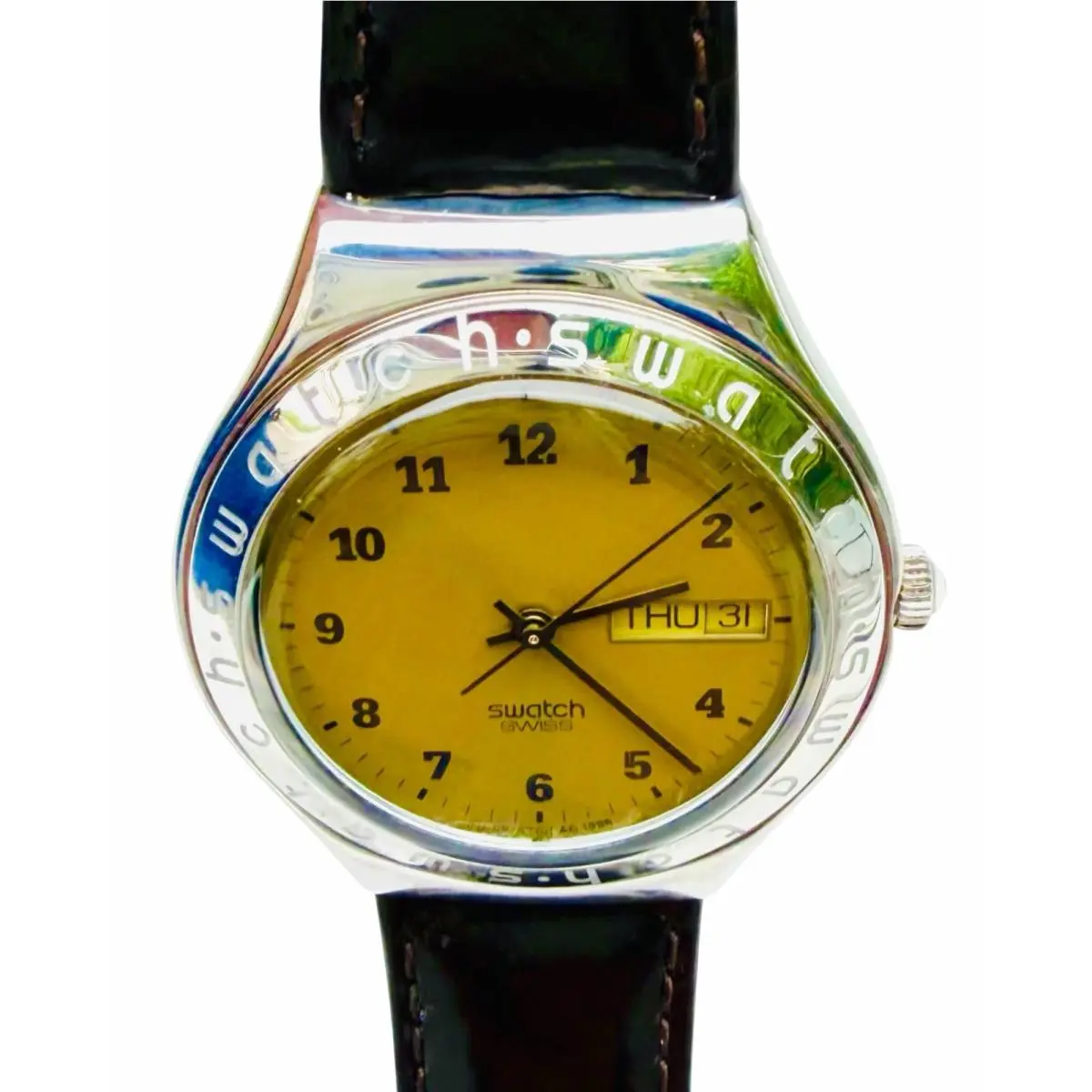 Vintage  Watch Roasted Chestnut YGS705 Irony Big 1996 37mm Swiss Made by Swatch