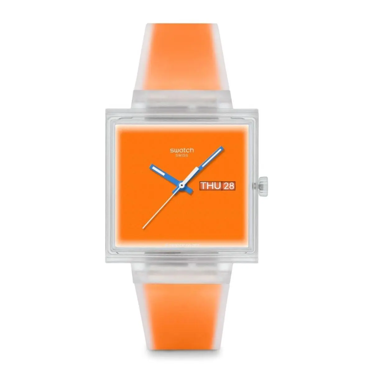 Square Unisex Casual Watch Bio-sourced Orange Quartz Water by Swatch