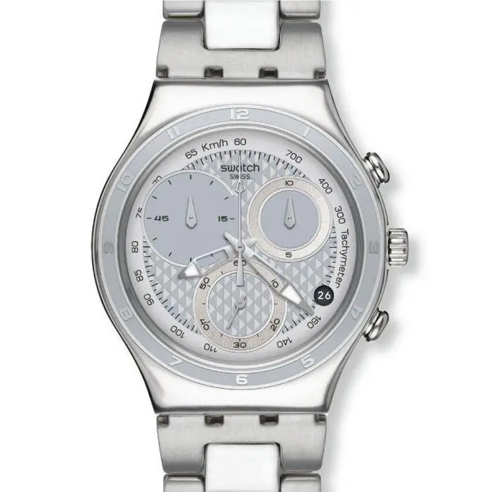 Swiss Oblique End Silver YCS549G Chronograph Silver Dial Men`s Watch by Swatch