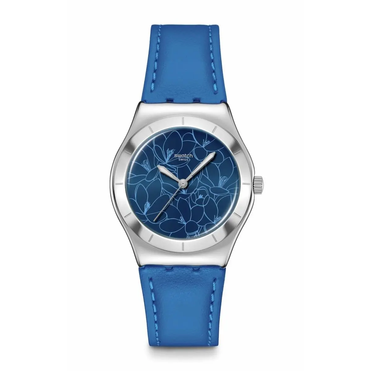 I Medium Unisex Watch Dress Stainless Steel Blue Petal Promise by Swatch