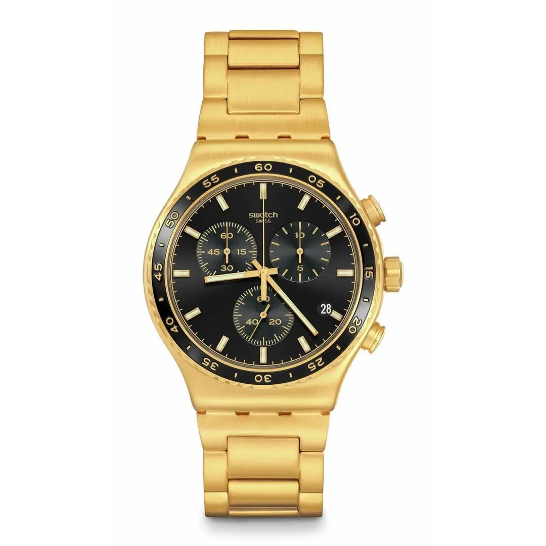 I Chrono Unisex Watch Casual Plastic Yellow Quartz Waterproof Gold by Swatch