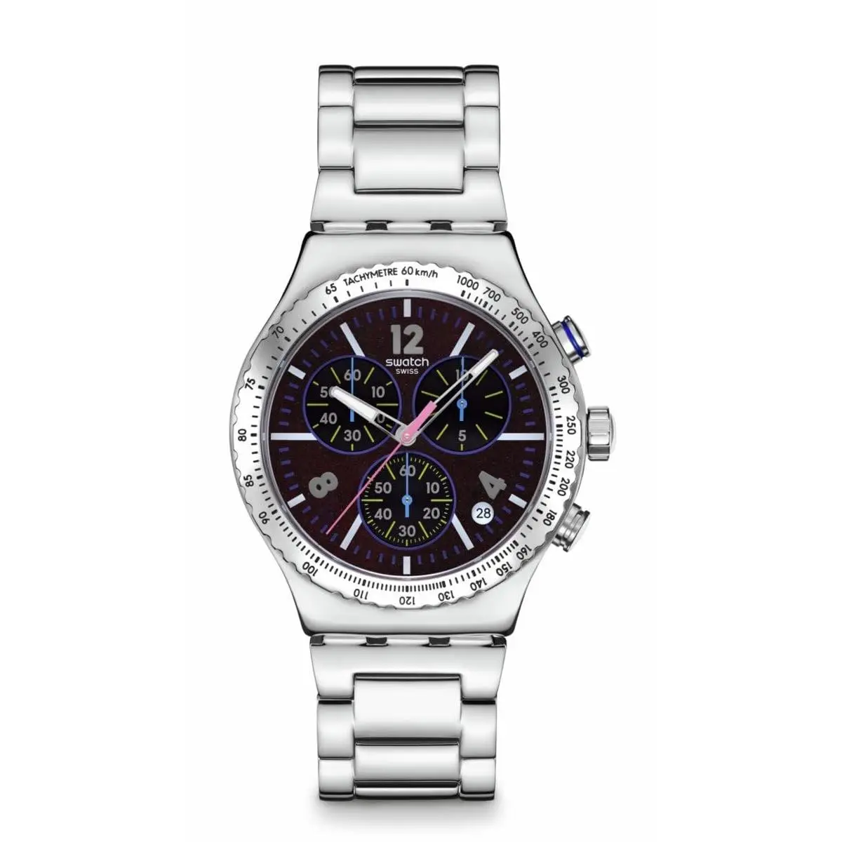 Irony Chrono Unisex Dress Watch Stainless Steel Black Quartz by Swatch