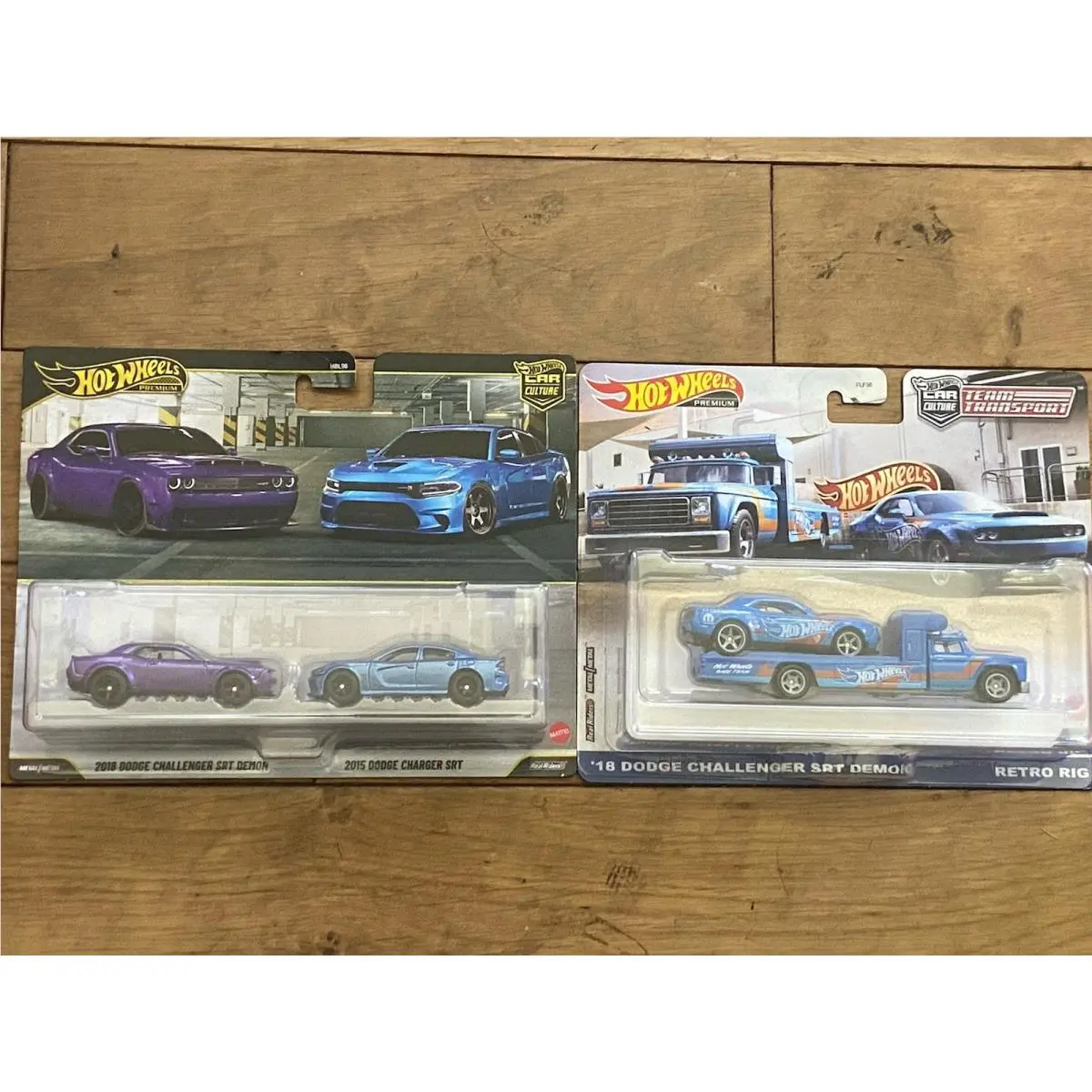 Hot Wheels Premium 2 Pack 2018 Dodge Challenger Demon-charger Srt-challenger Rig