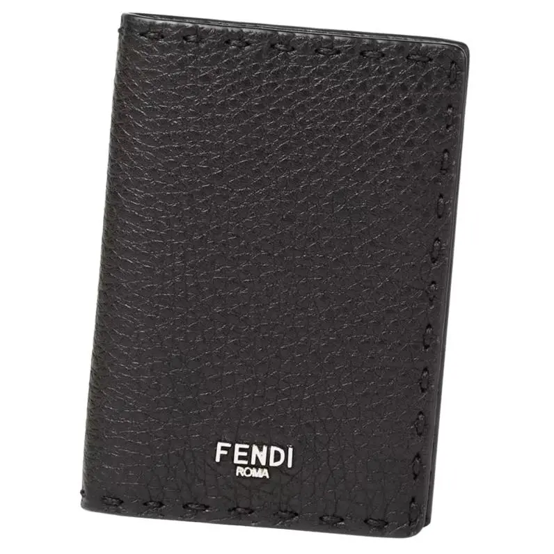 Fendi Card Wallet Black Selleria Stitching Vertical Bi-fold Box Bag