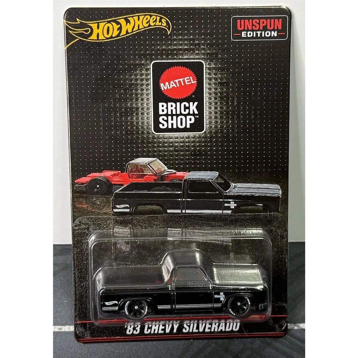 Custom 2026 Hot Wheels Brick Shop Black 83 Chevy Silverado Factory Unspun Carded