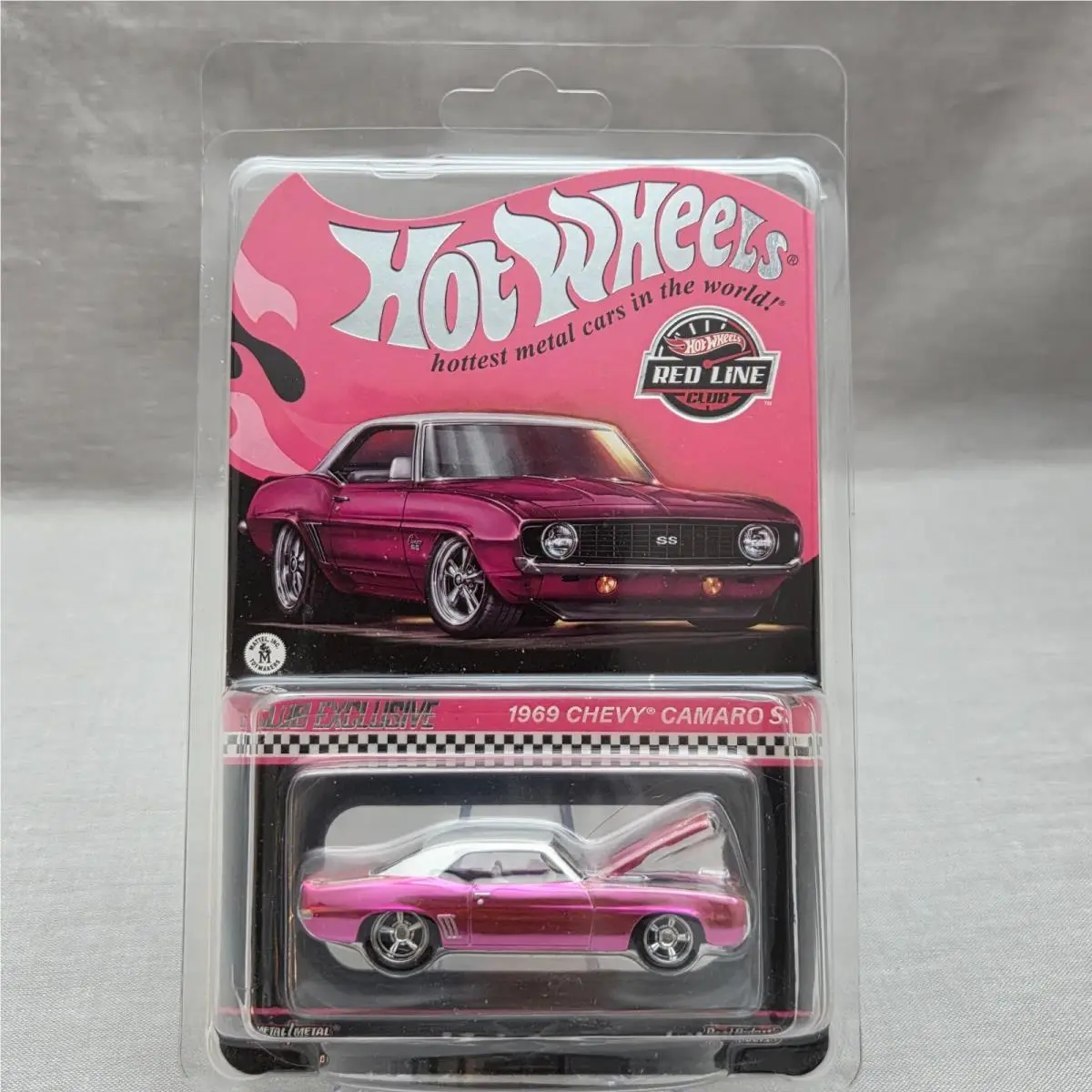 Hot Wheels Red Line Club 1969 Chevy Camaro SS Club Exclusive Pink W/protector