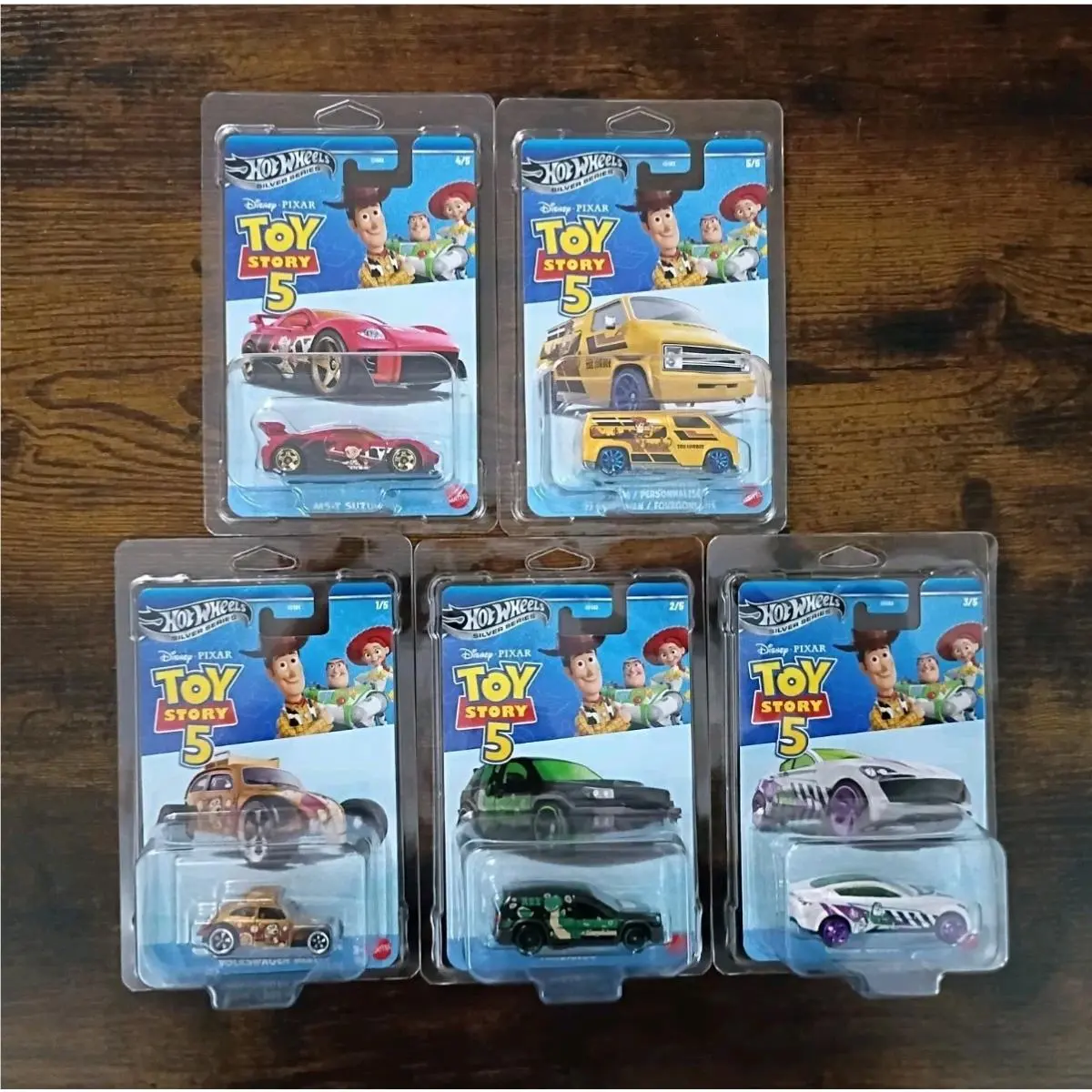 5PK Toy Story Hot Wheels Silver Series Pixar Disney Slinky Rex Woody Jessie Buzz