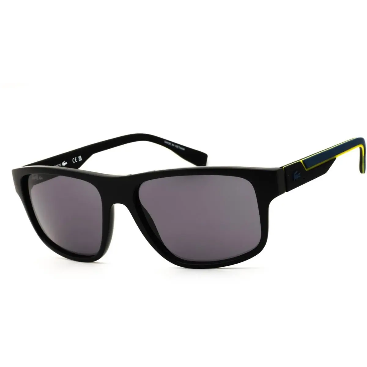 L6057SN 002 Matte Black Injected Propionate Rectangular Men`s Sunglasses by Lacoste