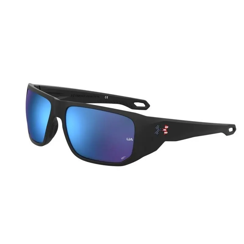 UA Attack 2 Ansi Sunglasses Matte Black Frame Freedom w/ Blue Mirror Lenses by Under Armour