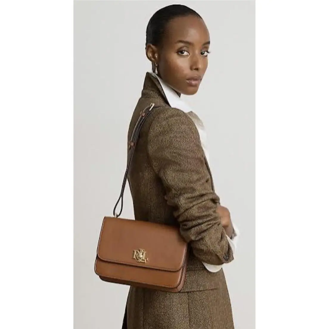 Lauren  Pebbled Leather Medium Sophee Shoulder Crossbody Tan Bag by Ralph Lauren