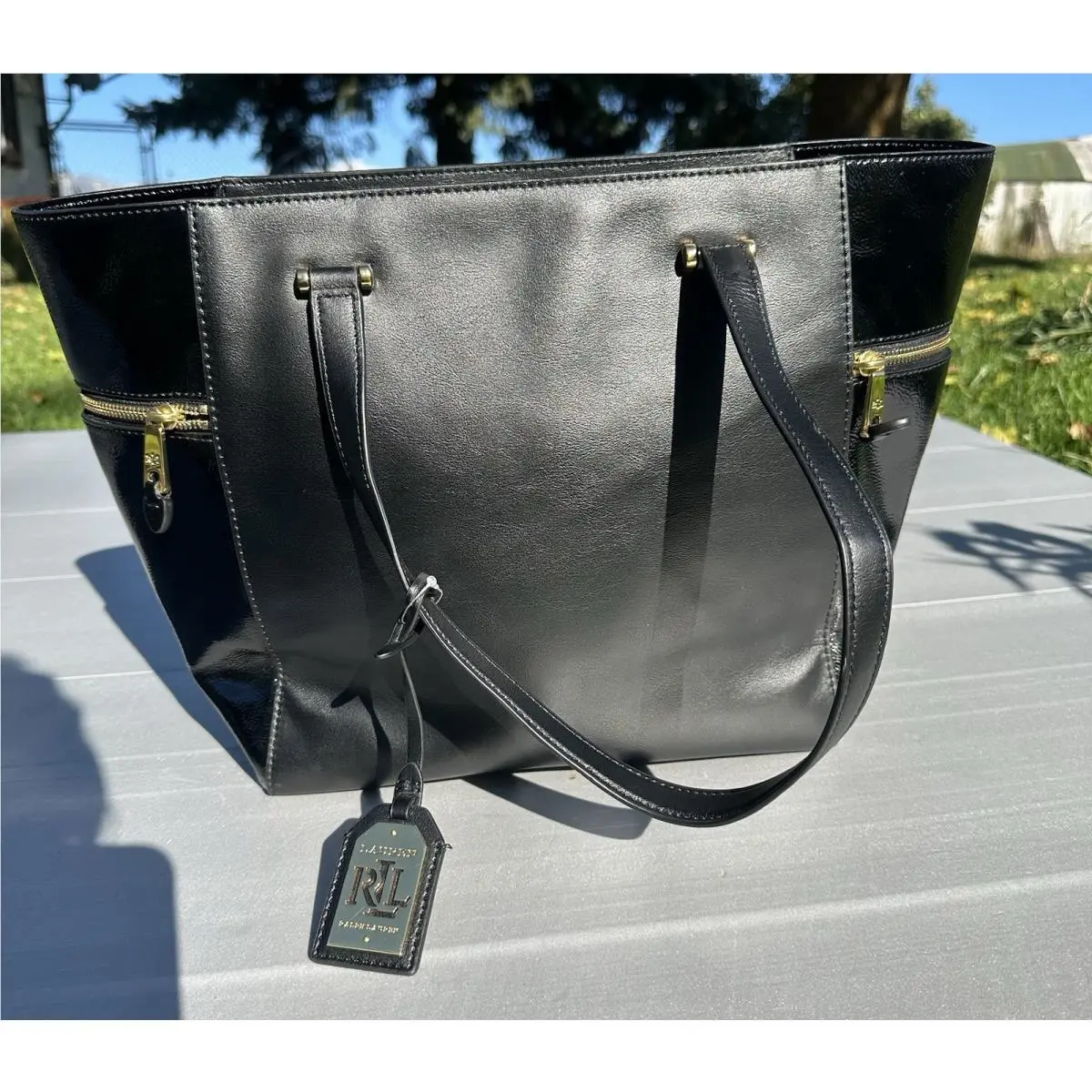Lauren  Black Leather Kimberly Tote Bag Large Shoulder Shopper Purse by Ralph Lauren