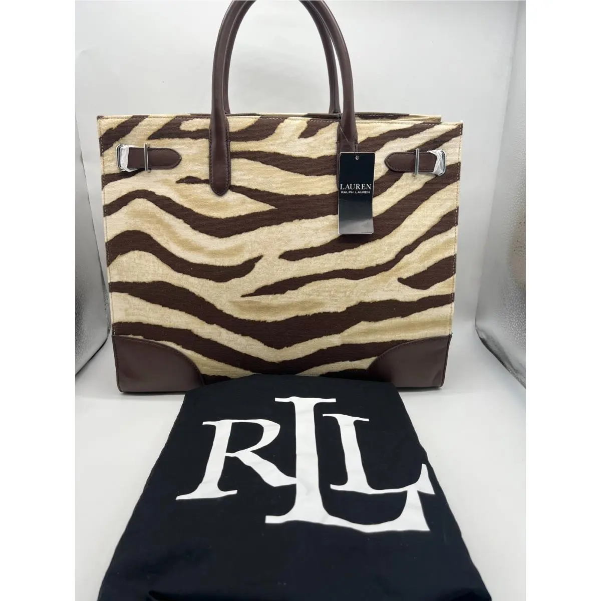 Lauren  Zebra Print Canvas Extra Large Devyn Statement Tote Bag by Ralph Lauren