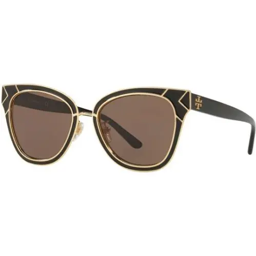 Women`s Shiny Black/gold-tone Cat Eye Sunglasses - TY6061 325673 53 by Tory Burch