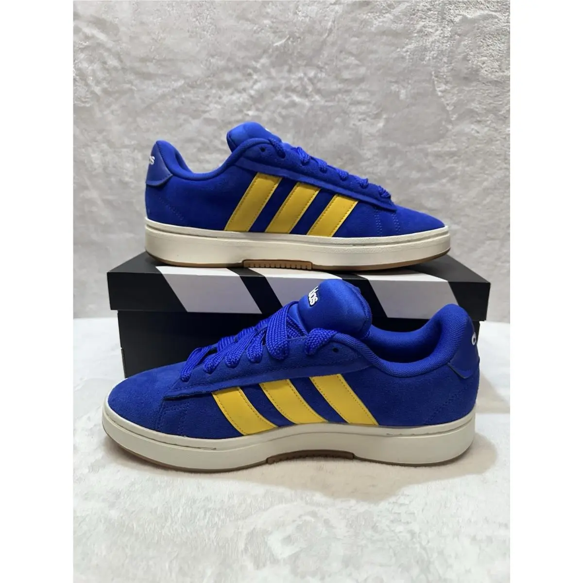 Adidas Grand Court Alpha 00s Men’s 9.5 Blue Yellow Stripe Sneakers JI174