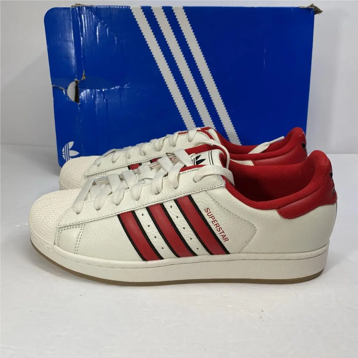 Adidas Shoes Mens Size 10.5 White Red Superstar II Leather Sneakers IH9289