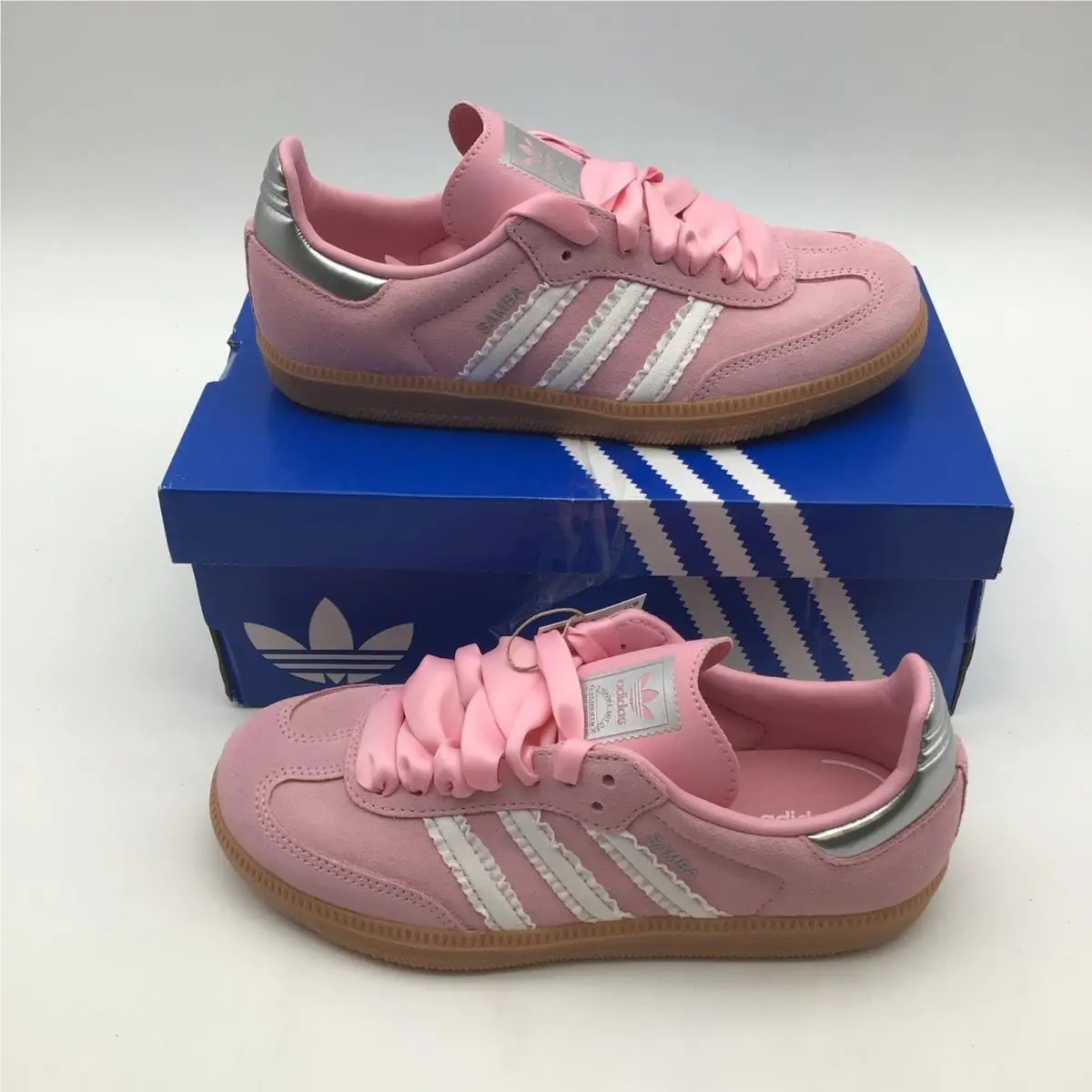 Adidas Samba OG C Kids Pink White Gum Ribbon Lace Sneakers KI2696 Size 3