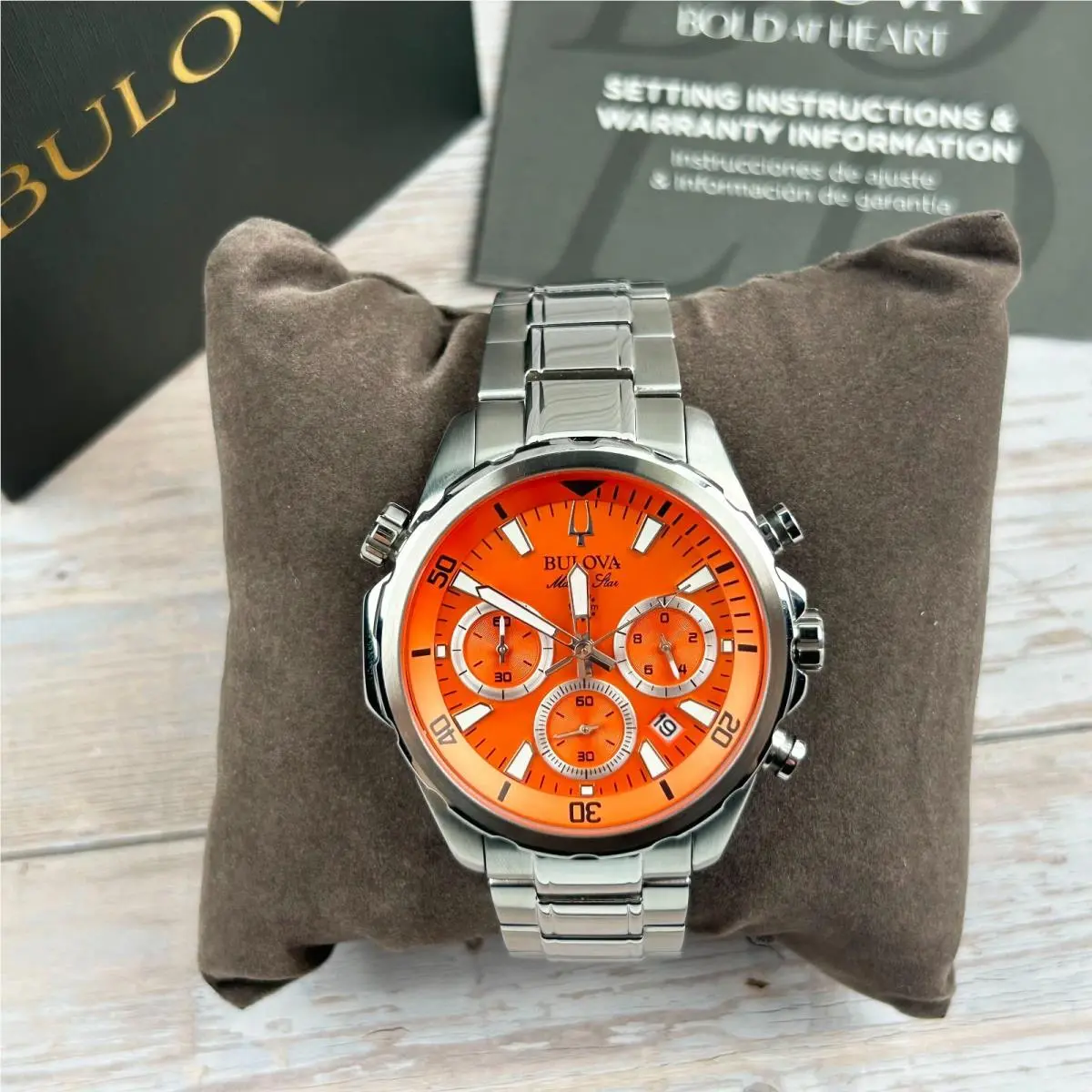 Marine Star 96B395 Men`s Quartz Watch Orange Dial 43mm by Bulova