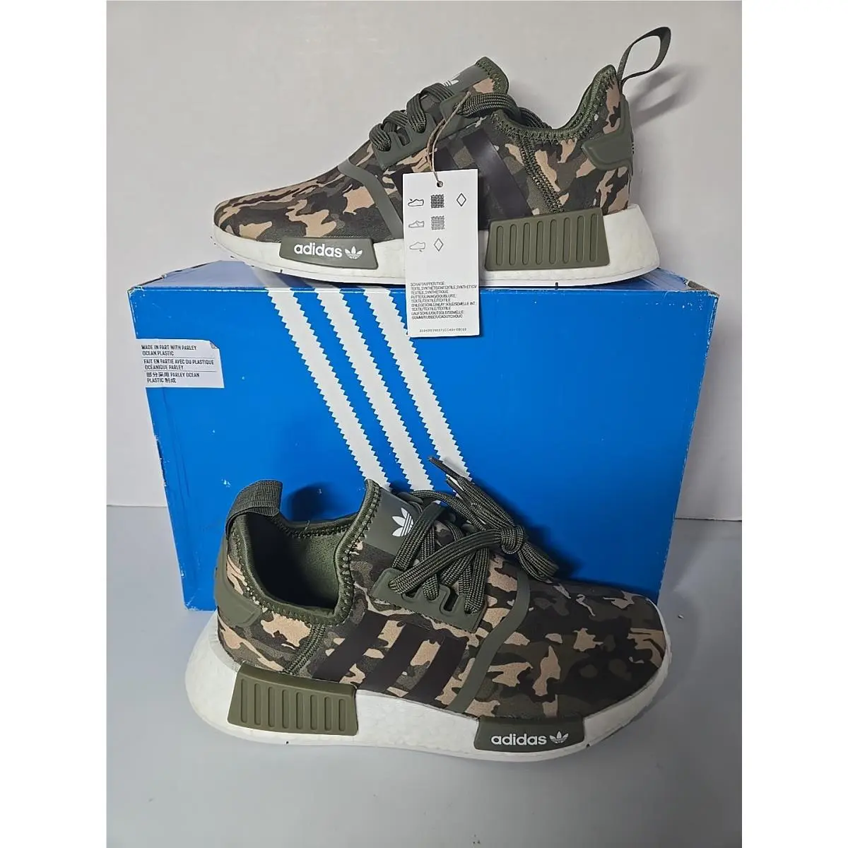 Adidas Originals Nmd R1 J Boost Men`s Size 5 Duck Camo Shoes Sneakers HQ1652