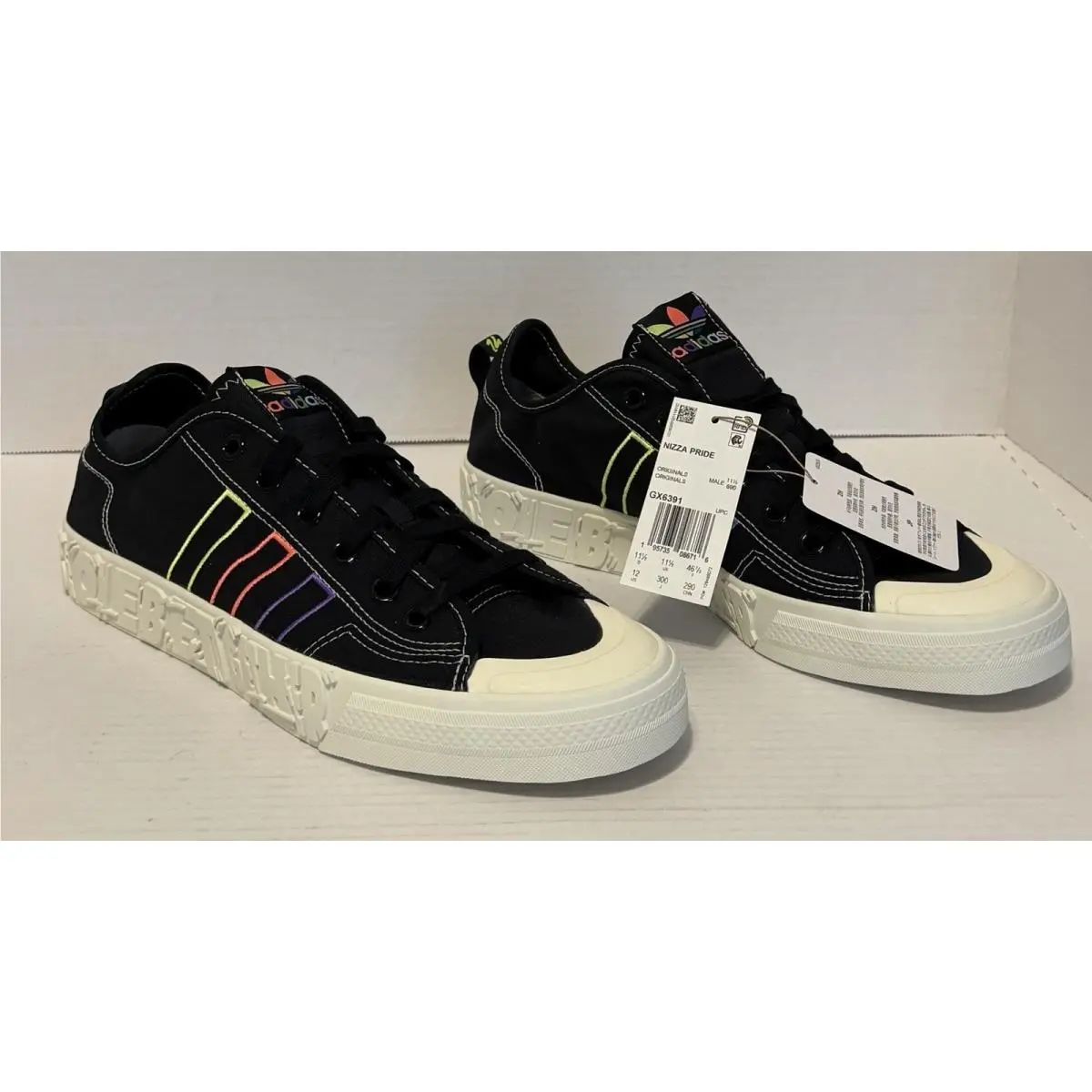 Adidas Originals Men`s Black Nizza Pride Casual Fashion Sneakers GX6391 Size 12