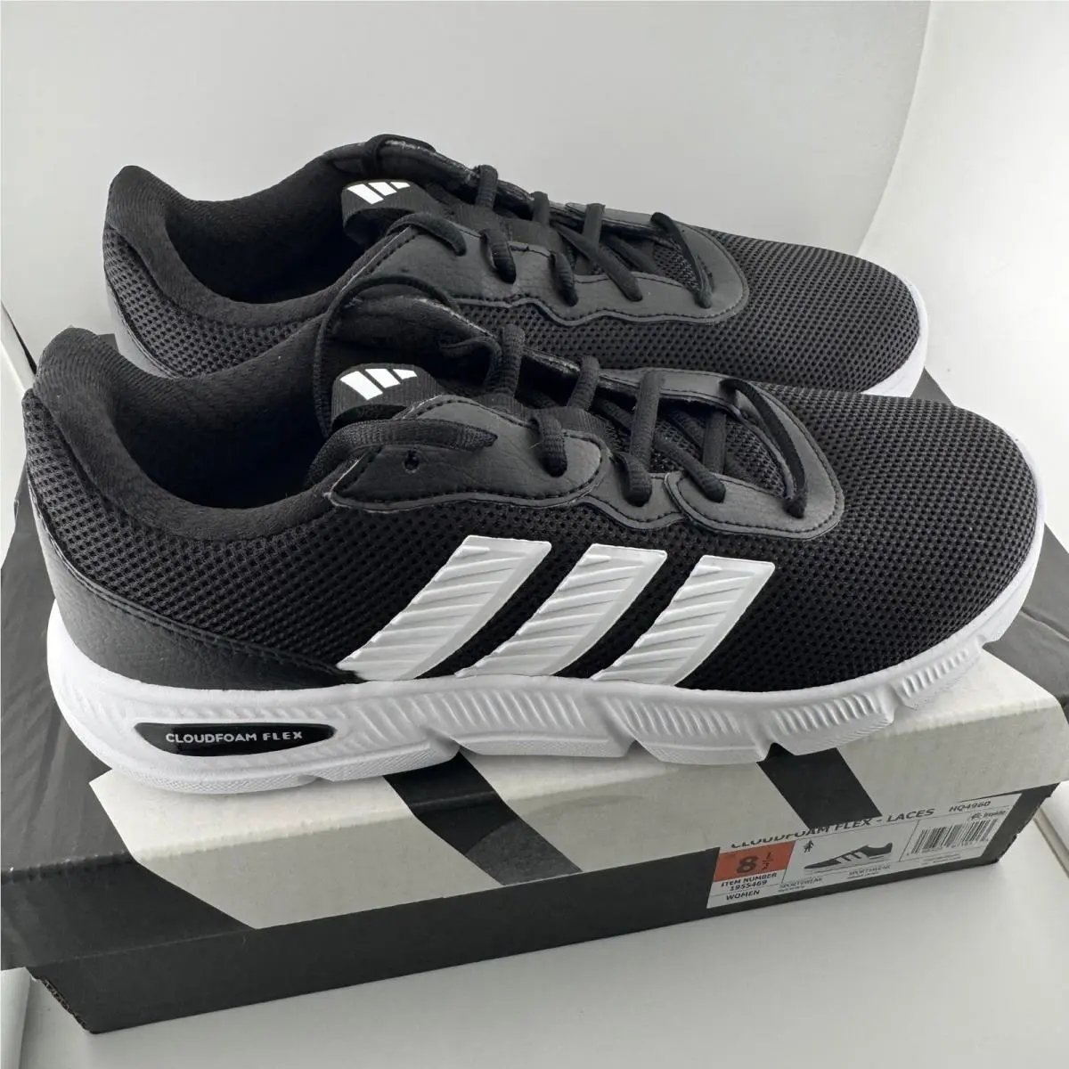 Adidas Cloudfoam Flex Laces Women 8.5 Black HQ4960 Running Sport Sneakers