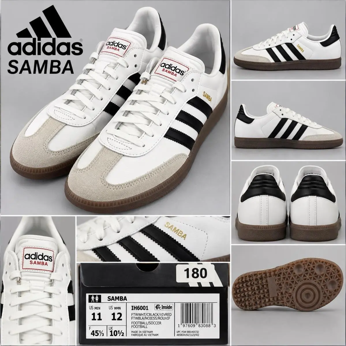 Adidas Samba IH6001 Men’s 11 Women’s 12 White Black Gum Sneakers